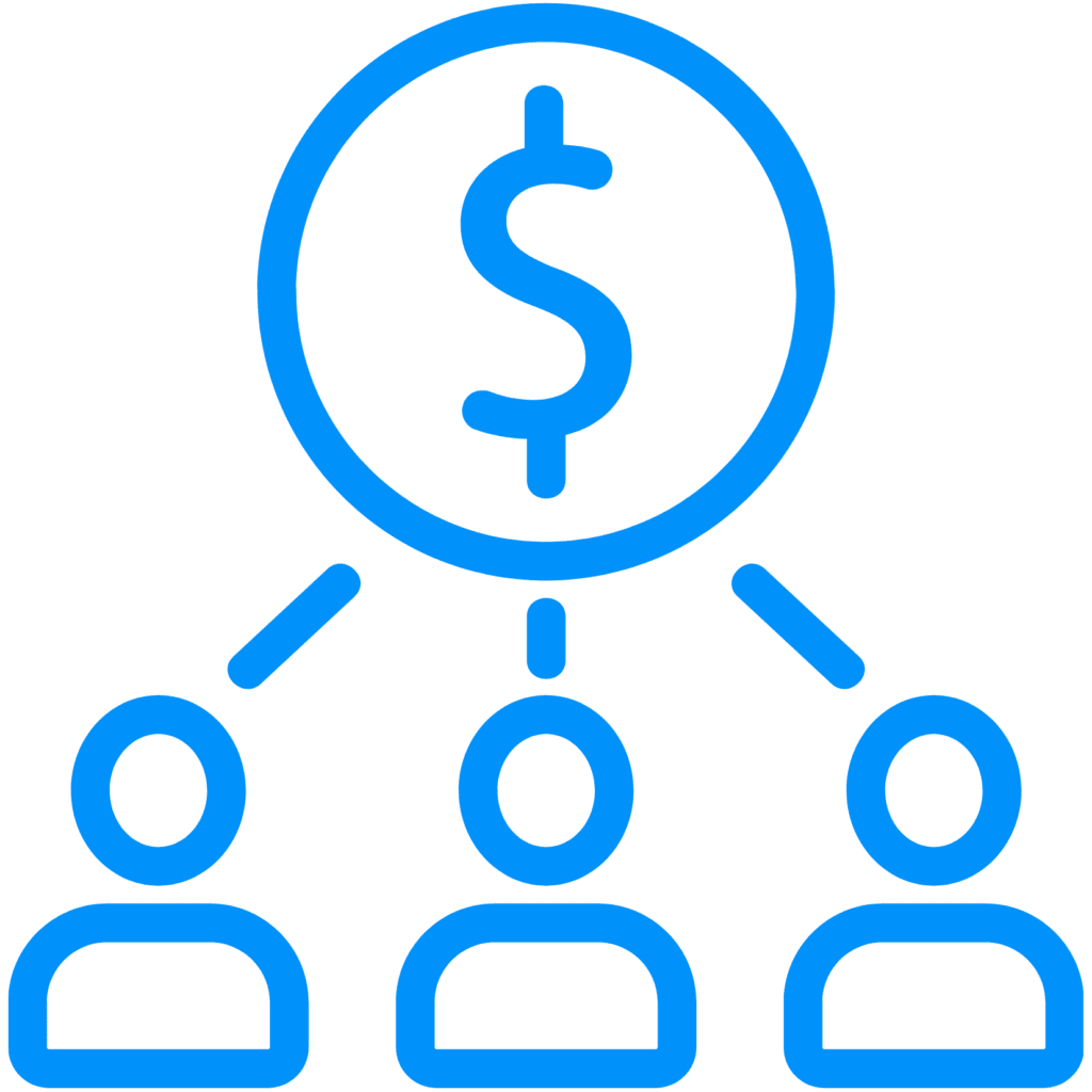 Icon representing financial investigation or money scrutiny among a group of people in civil engineering careers.